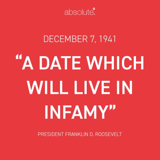 Text containing a quote by Franklin D. Roosevelt “A date which will live in infamy”, after the December 7th, 1941, Pearl Harbor attack. Text containing a quote by Franklin D. Roosevelt “A date which will live in infamy”, after the December 7th, 1941, Pearl Harbor attack.